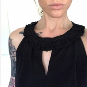 Tahari Ruffle Keyhole Halter Shift Dress